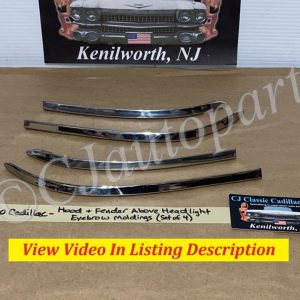 OEM 1960 Cadillac ABOVE HEADLIGHT HOOD & FENDER EYEBROW MOLDINGS TRIM (SET OF 4) #3631908/#3631909/#3631933/#1473376/#3631934/#1473375